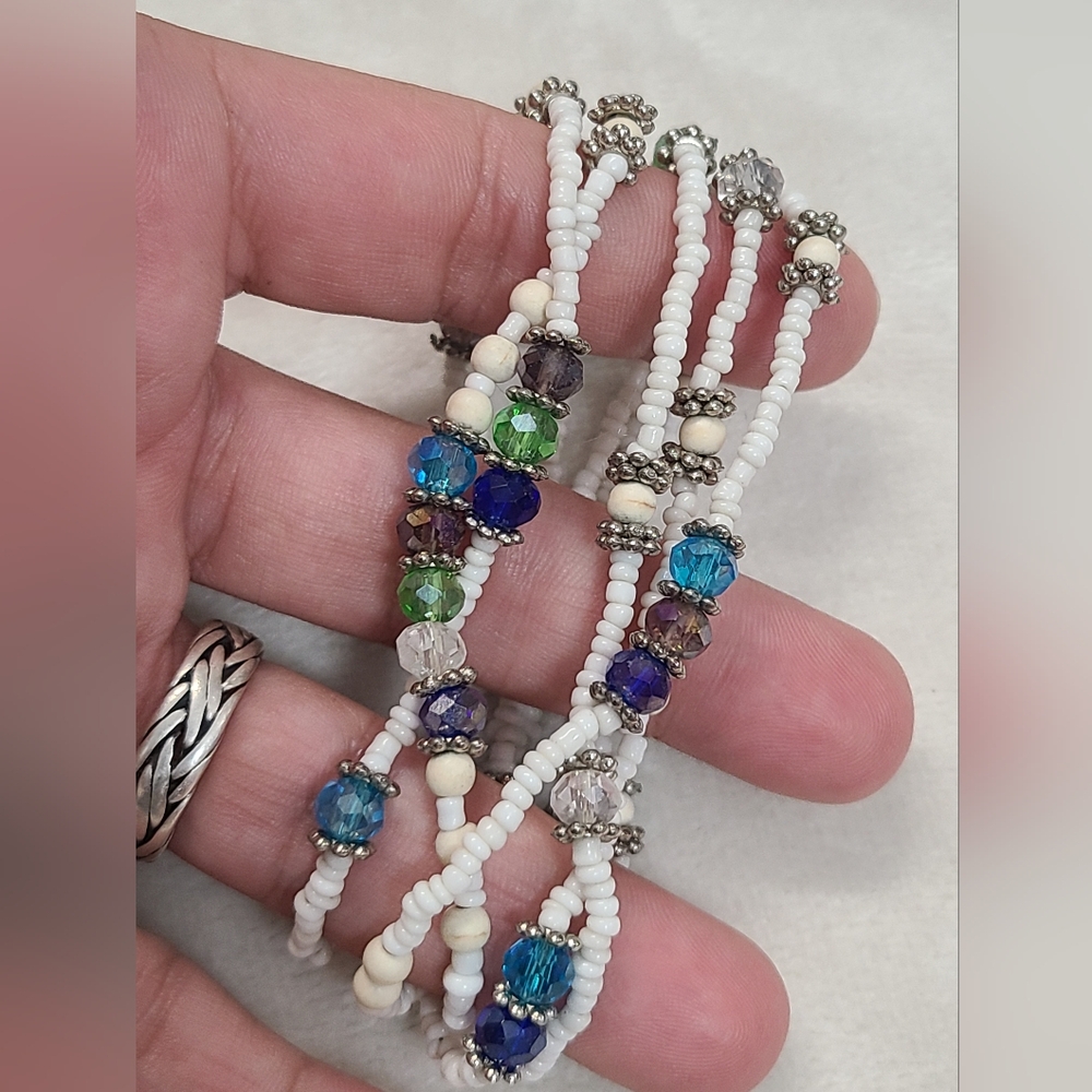 Multicolored Multi Strand Mixed Bead & Crystal Br… - image 1